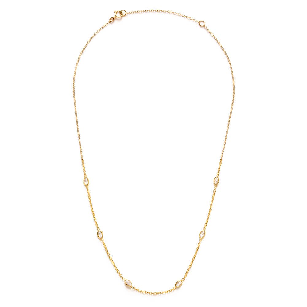 Crystal Station Chain Necklace-Blue Hand Home
