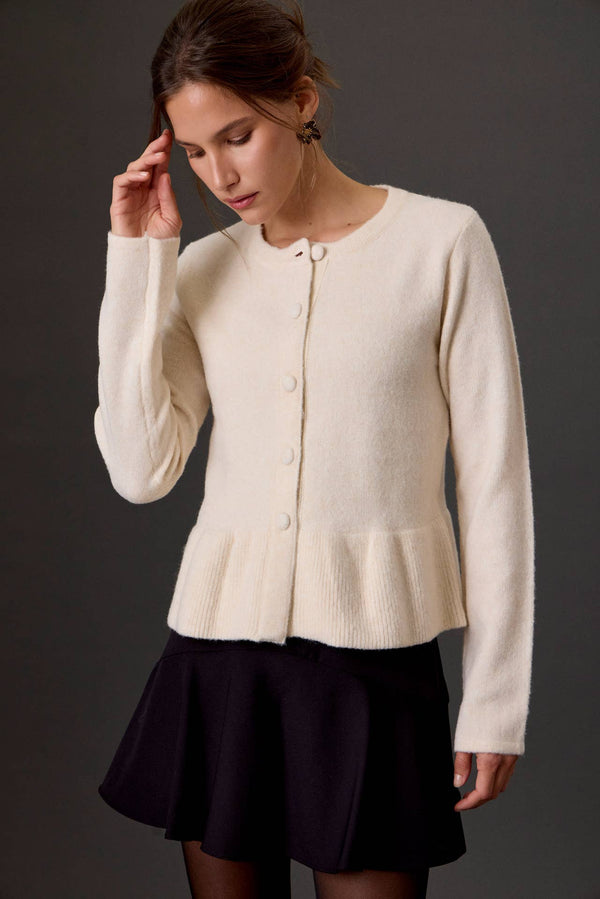 Covered Button Peplum Knit Cardigan