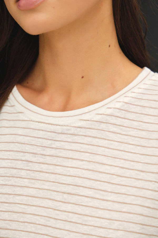 LINEN BLENDED STRIPED RELAXED TEE-Blue Hand Home