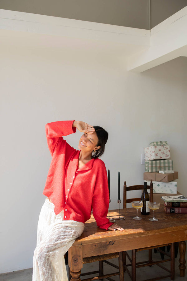 Red Piper Cardigan-Blue Hand Home