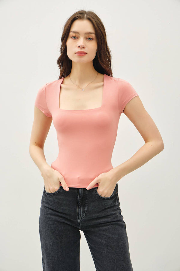 Square Neck Knit Tee-Blue Hand Home