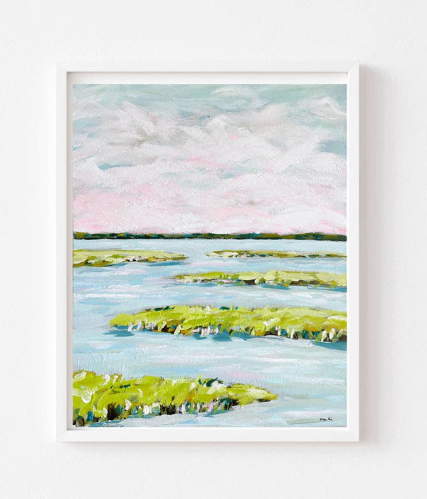 Abstract MarPrint on Paper, "Early Morning Marsh"-Blue Hand Home