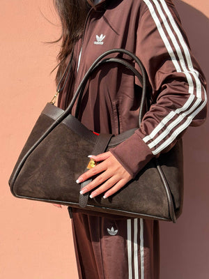Genuine Suede And Togo Leather Bag, Made In Italy With Strap: Dark Brown