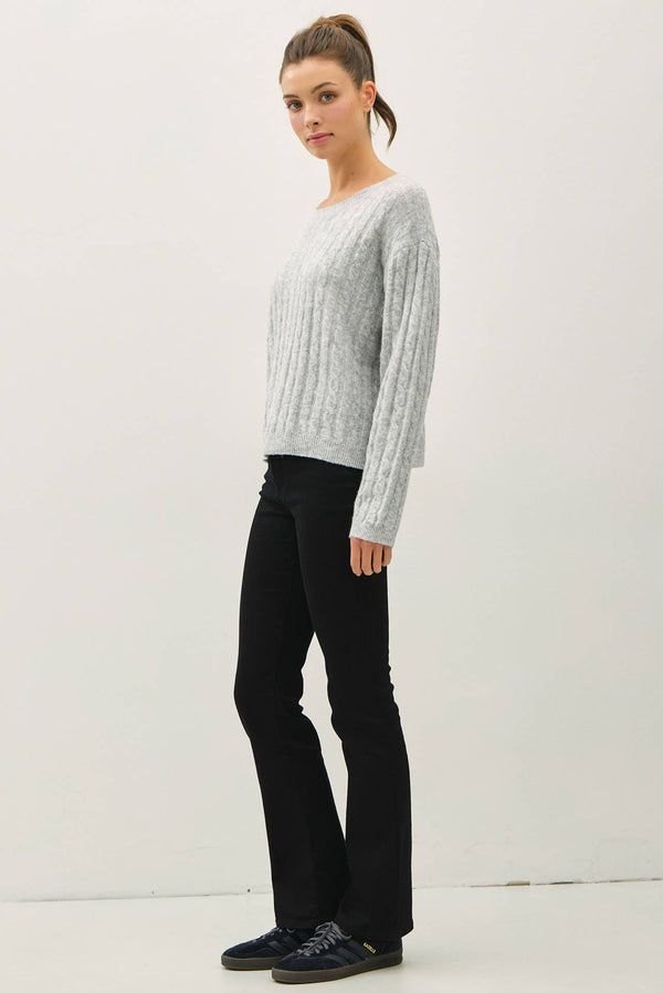OVERSIZED BOXY CUT CABLE KNIT SWEATER-Blue Hand Home