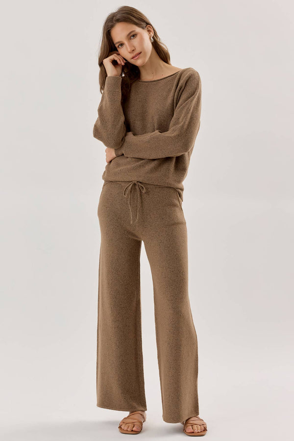 Ultra Soft Wide Leg Drawstring Heathered Sweater Pants