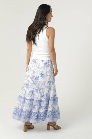 E6E87-WB55 PRINTED MAXI SKIRT-Blue Hand Home
