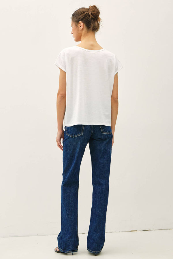 Garment Dye Oversize Cut Split-V Cotton Slub Tee-Blue Hand Home