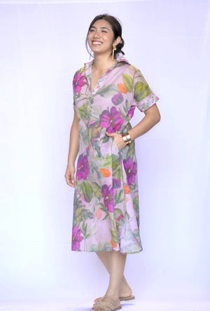 Tallulah Dress - Pink Floral-Blue Hand Home