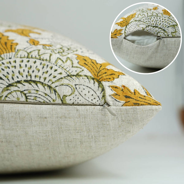 Handmade Block Print Viscose Linen Pillow Cover- Aakash-Blue Hand Home