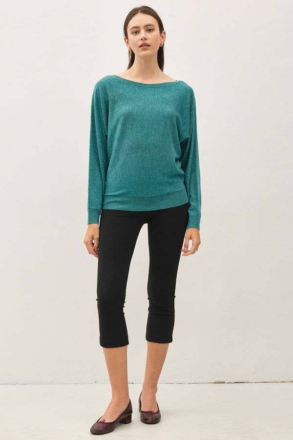 Dolman Sleeve Boat Neck Fine Sweater