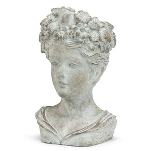 Woman w/Flower & Fruits Head Planter-Blue Hand Home