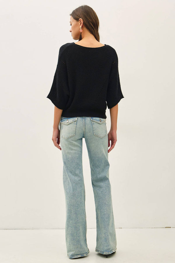 POINTELLE DOLMAN SLEEVE CROPPED SWEATER-Blue Hand Home