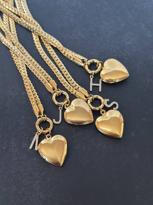 Initial Heart Locket Charm Necklace-Blue Hand Home