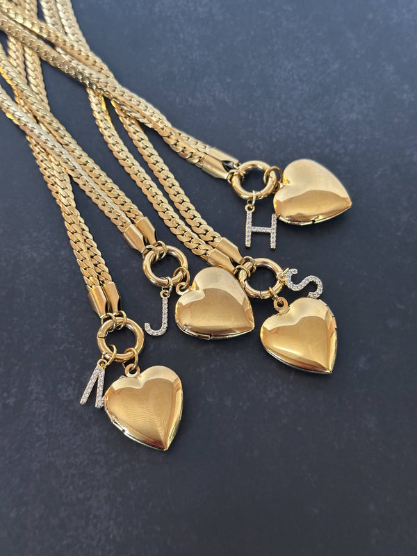 Initial Heart Locket Charm Necklace-Blue Hand Home