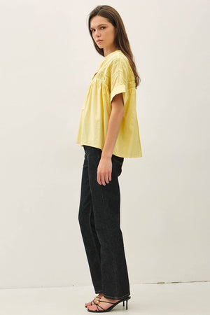 EYELET LACED OVERSIZE DOLMAN SLEEVE TOP-Blue Hand Home