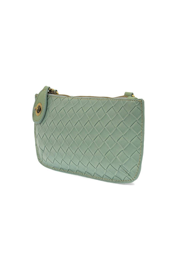 Faux Wide Woven Mini Crossbody Wristlet Clutch-Blue Hand Home