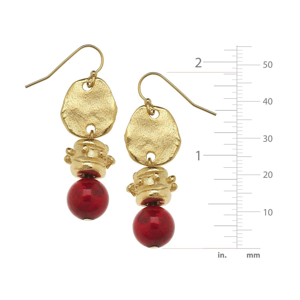 Gold Oval and Red Coral Earrings-Blue Hand Home