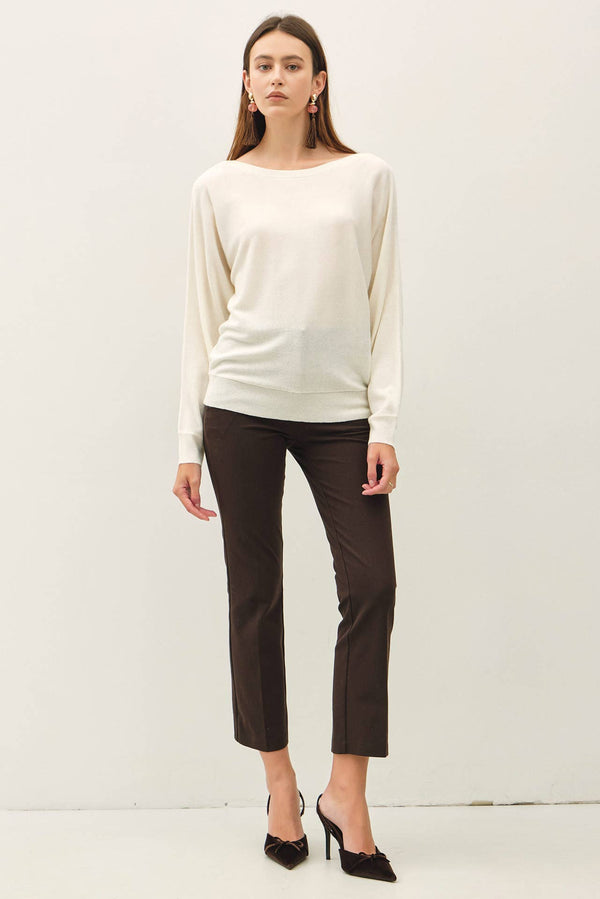 Dolman Sleeve Boat Neck Fine Sweater