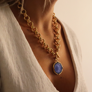 Cabochon Pendant Necklace - Mother of Pearl-24K Gold Plated