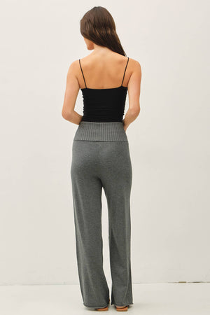 FINE KNIT FOLD OVER RIBBED WAIST SWEATER PANTS-Blue Hand Home