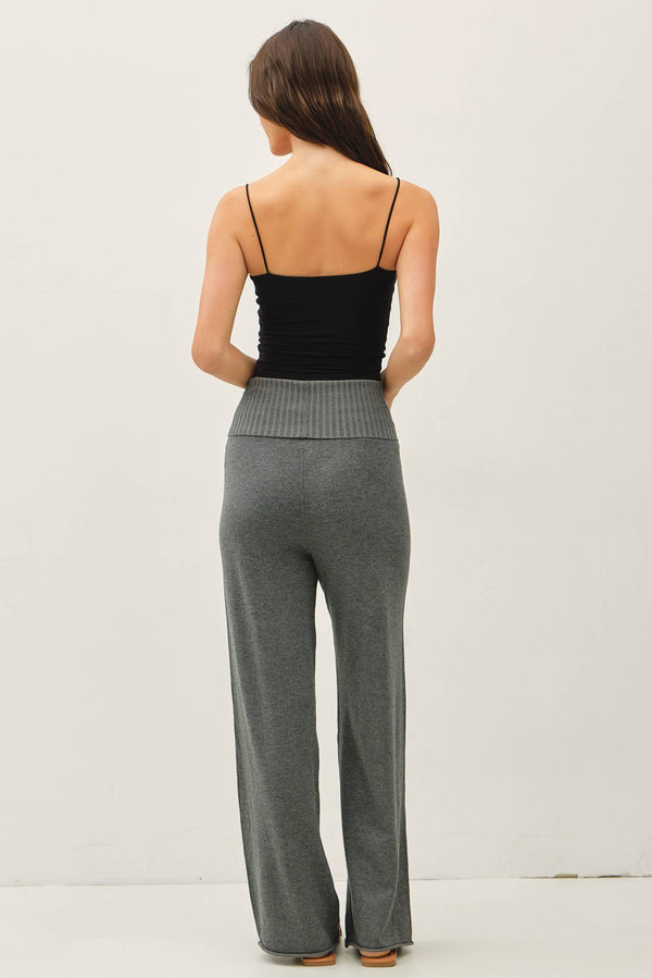 FINE KNIT FOLD OVER RIBBED WAIST SWEATER PANTS-Blue Hand Home