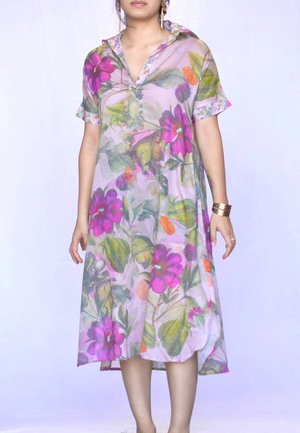 Tallulah Dress - Pink Floral-Blue Hand Home