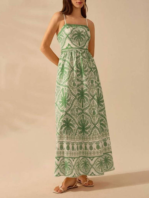 Cascais Bohemia Tropical palm strappy sundress-Blue Hand Home