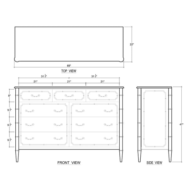 Chelsea Large 9 Drawer Dresser in Architectural White-Blue Hand Home