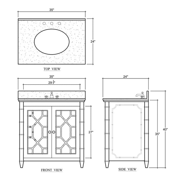Grosvenor Single Vanity In True White W/ Sink & Marble Top-Blue Hand Home