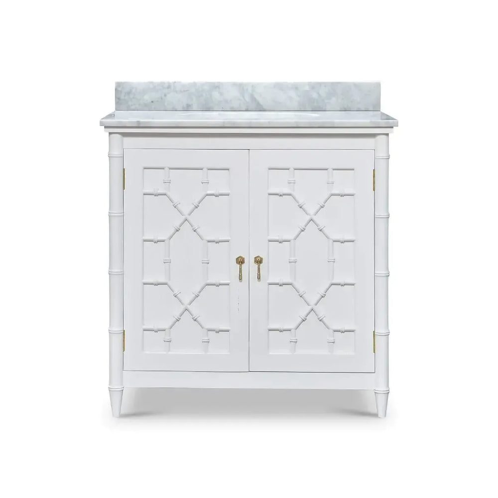 Grosvenor Single Vanity In True White W/ Sink & Marble Top-Blue Hand Home