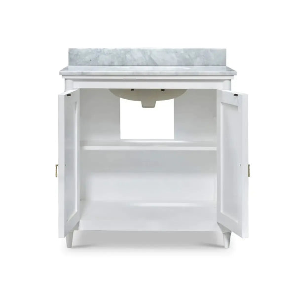 Grosvenor Single Vanity In True White W/ Sink & Marble Top-Blue Hand Home