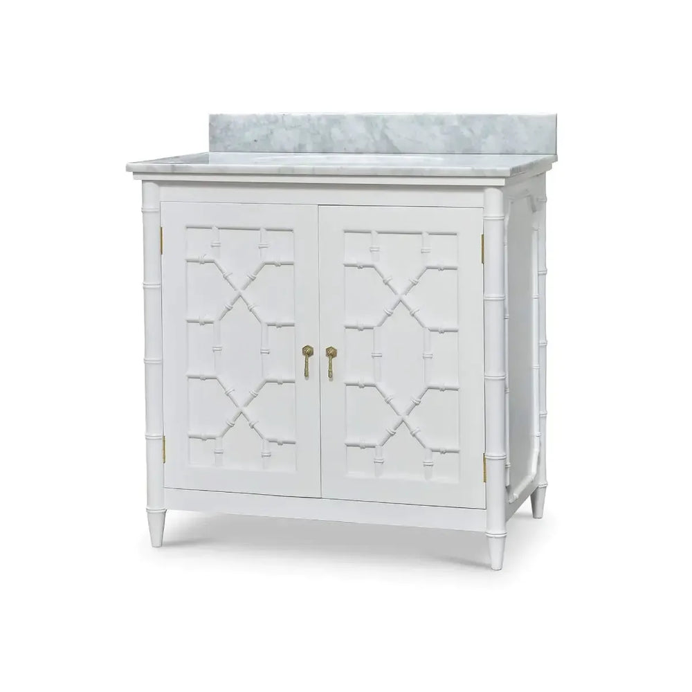 Grosvenor Single Vanity In True White W/ Sink & Marble Top-Blue Hand Home
