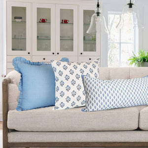 Celeste Blue Mughal Flower Lumbar Pillow Cover – Decorative-Blue Hand Home