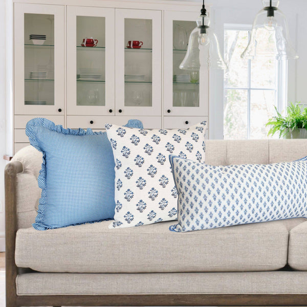 Celeste Blue Mughal Flower Lumbar Pillow Cover – Decorative-Blue Hand Home