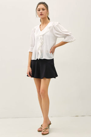 Vintage Ruffled Pintuck Blouse Top-Blue Hand Home