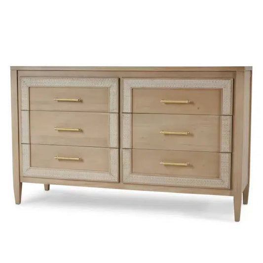 Belgravia 6 Drawer Dresser in Sandbar w/ White Inset Rattan-Blue Hand Home