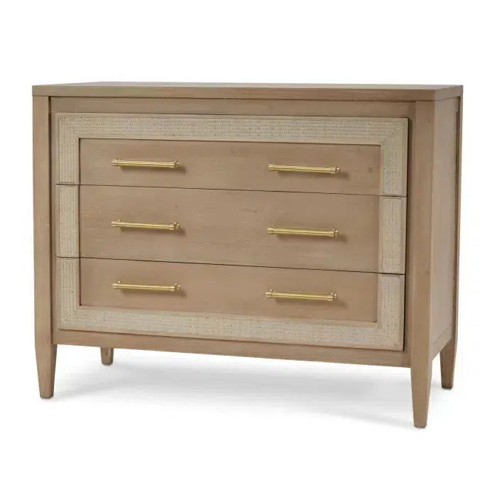 Belgravia 3 Drawer Dresser in Sandbar w/ White Inset Rattan-Blue Hand Home