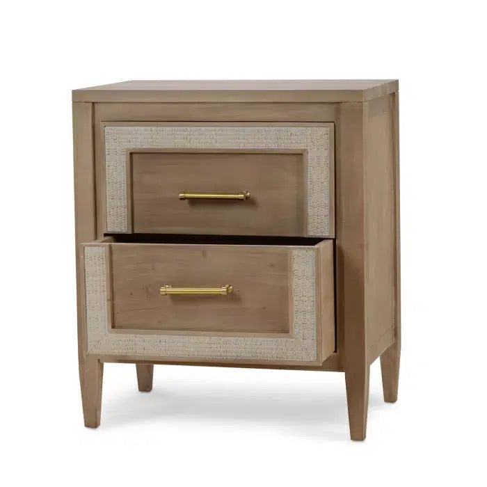 Belgravia Bedside Table in Sandbar w/ White Inset Rattan-Blue Hand Home