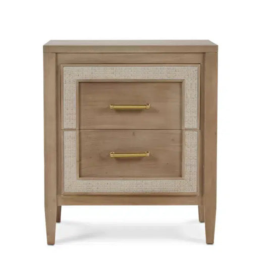 Belgravia Bedside Table in Sandbar w/ White Inset Rattan-Blue Hand Home