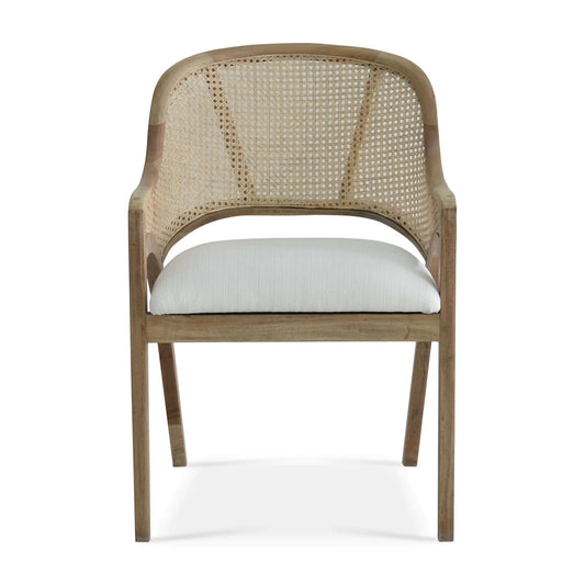 Mayfair Chair In Fruitwood w/ Arctic White Performance Fabric & Rattan
Natural on Back-Blue Hand Home