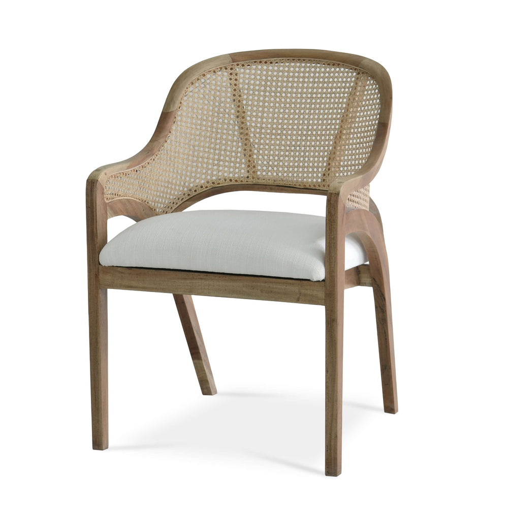 Bramble Mayfair Chair In Sandbar W/ Arctic White Performance Fabric & Rattan Natural On Back-Blue Hand Home