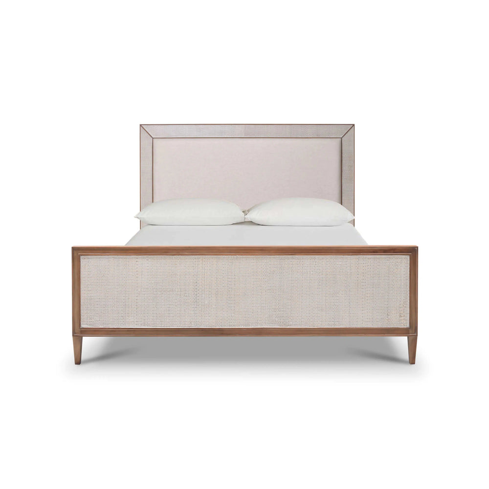 Belgravia Upholstered Bed w/ Rattan Queen-Blue Hand Home