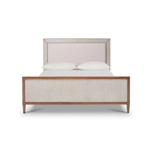Belgravia Upholstered Bed w/ Rattan Queen-Blue Hand Home