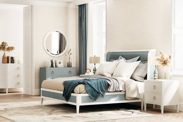 Mornington Upholstered & Linen Wrapped Bed King-Blue Hand Home