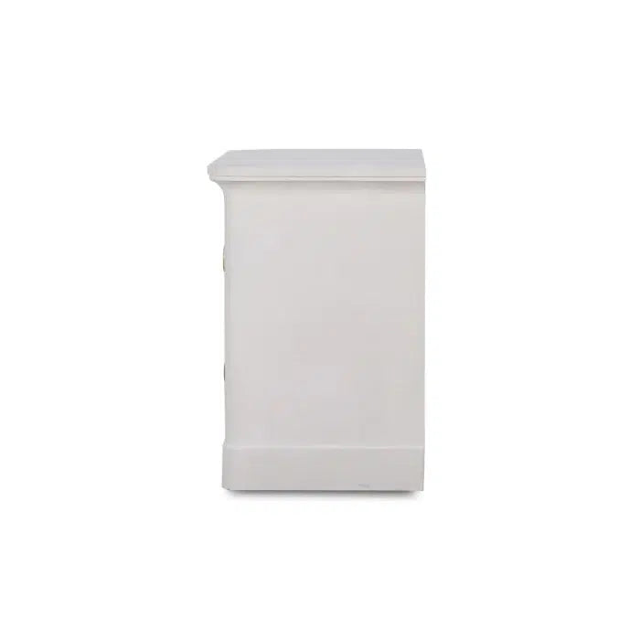 Claremont Linen Wrapped Bedside Cabinet In Dove White-Blue Hand Home