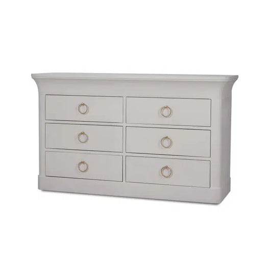 Claremont Linen Wrapped 6 Drawer Dresser In Dove White-Blue Hand Home