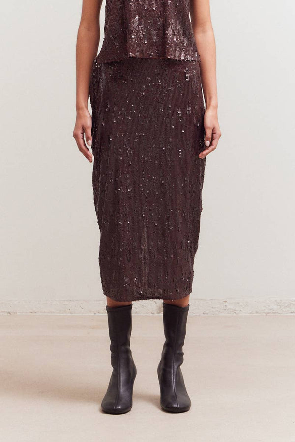 50691 - Front Slit Sequin Pencil Skirt-Blue Hand Home