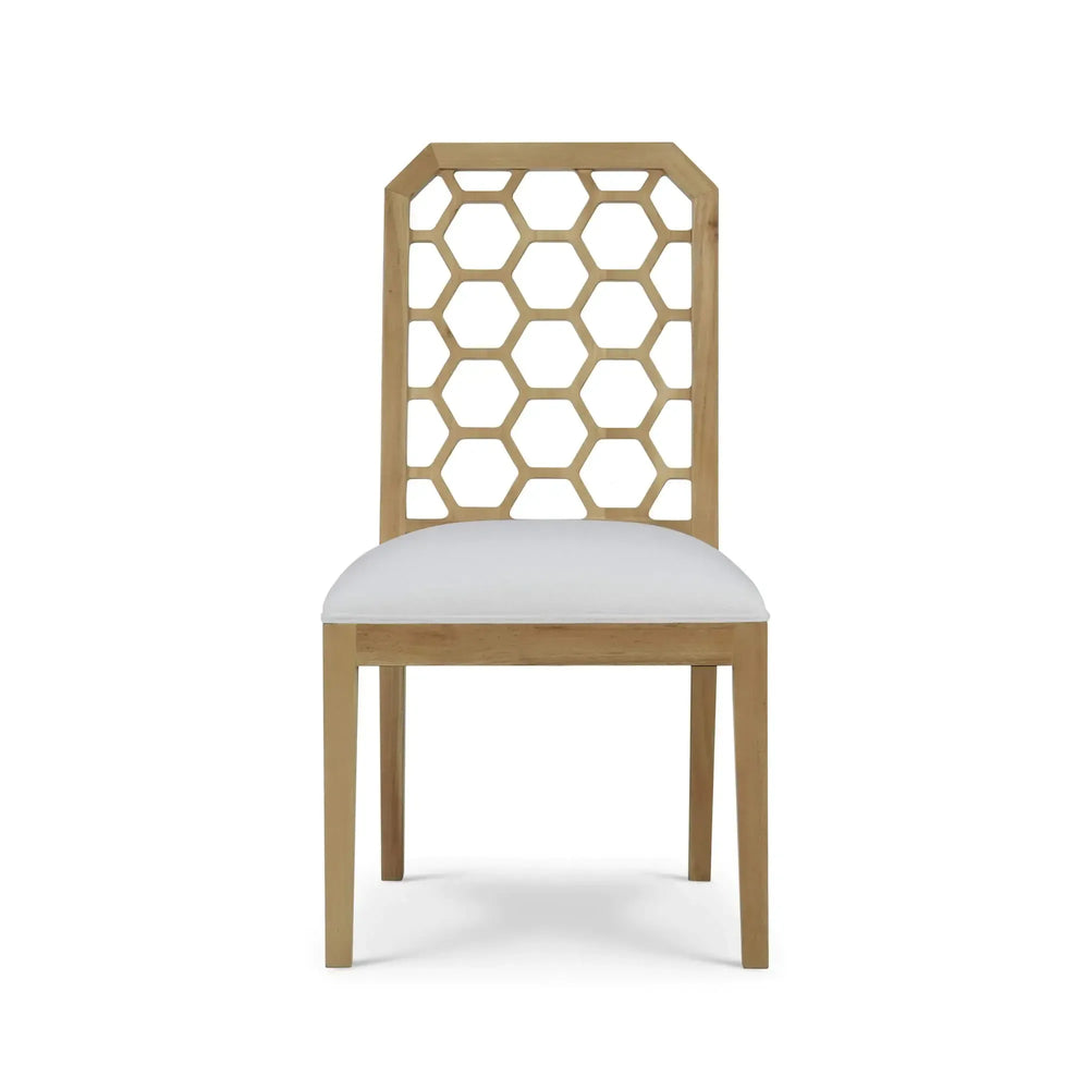 Ceylon Dining Chair In Fruitwood W/ Arctic White Performance Fabric-Blue Hand Home