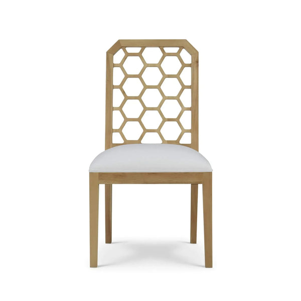 Ceylon Dining Chair In Fruitwood W/ Arctic White Performance Fabric-Blue Hand Home