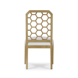 Ceylon Dining Chair In Fruitwood W/ Arctic White Performance Fabric-Blue Hand Home
